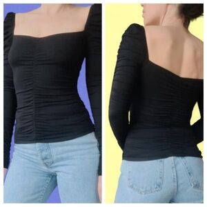 Reformation Black Ruched Bodycon Blouse